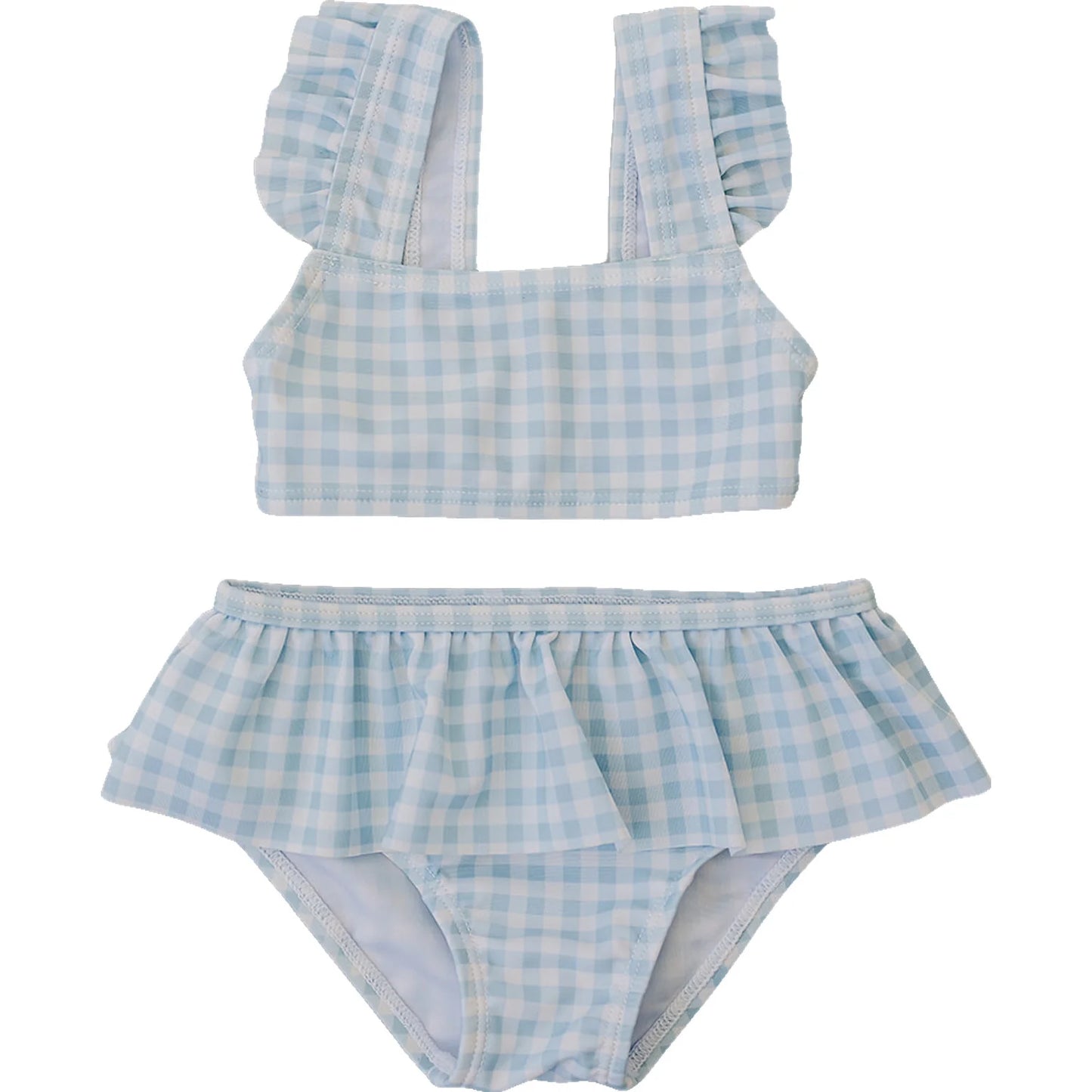 Light Blue Gingham Ruffle Swim Set