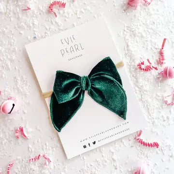 Green Velvet Clip Bow