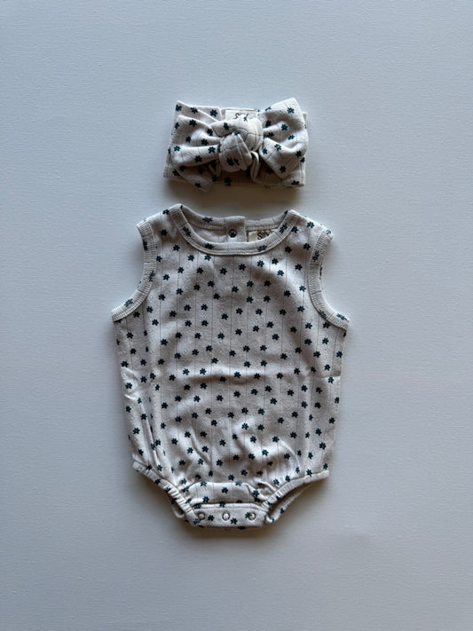 Blue Flower Pointelle Bow