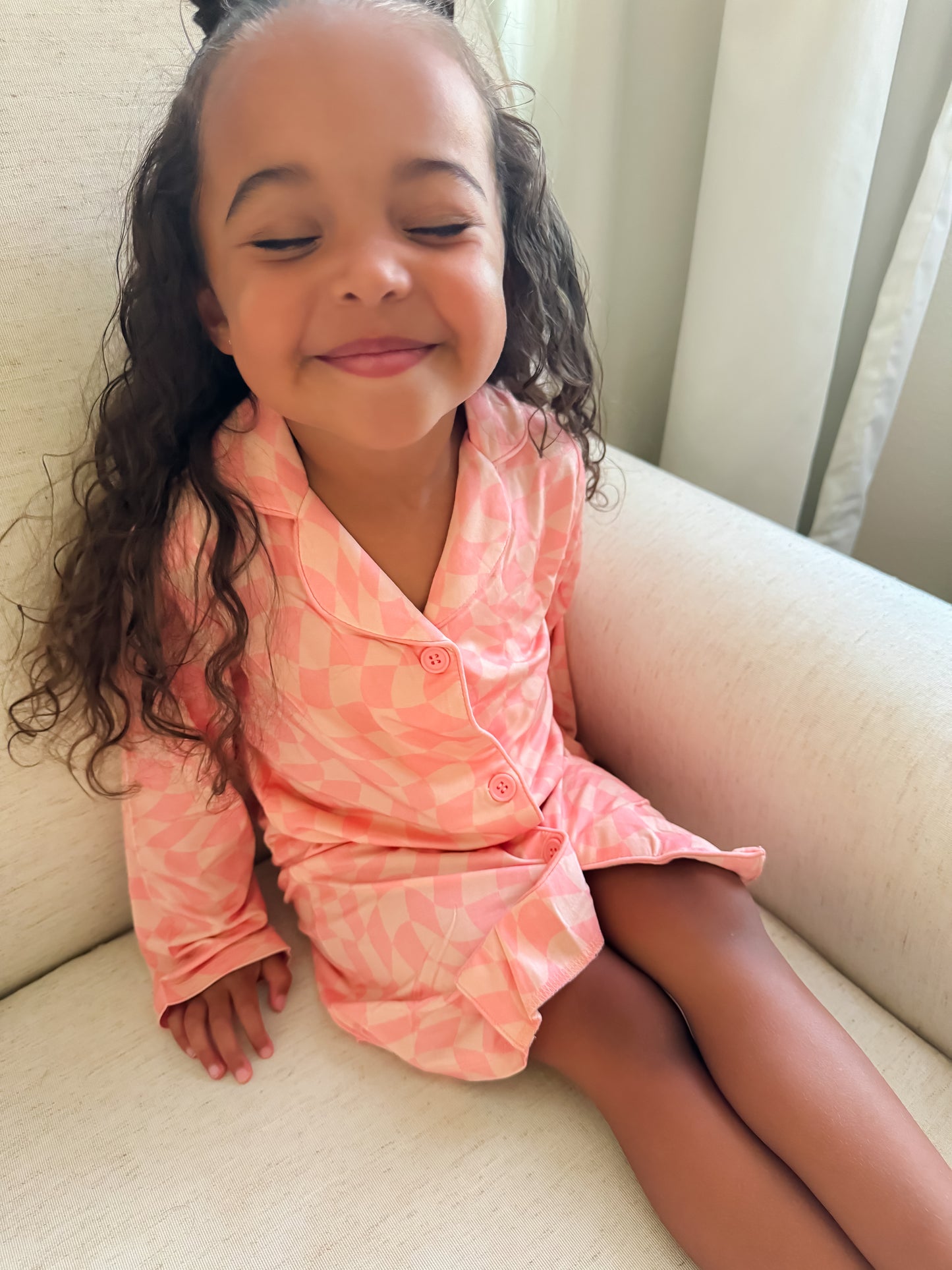 Peachy Wavy Check Night Gown