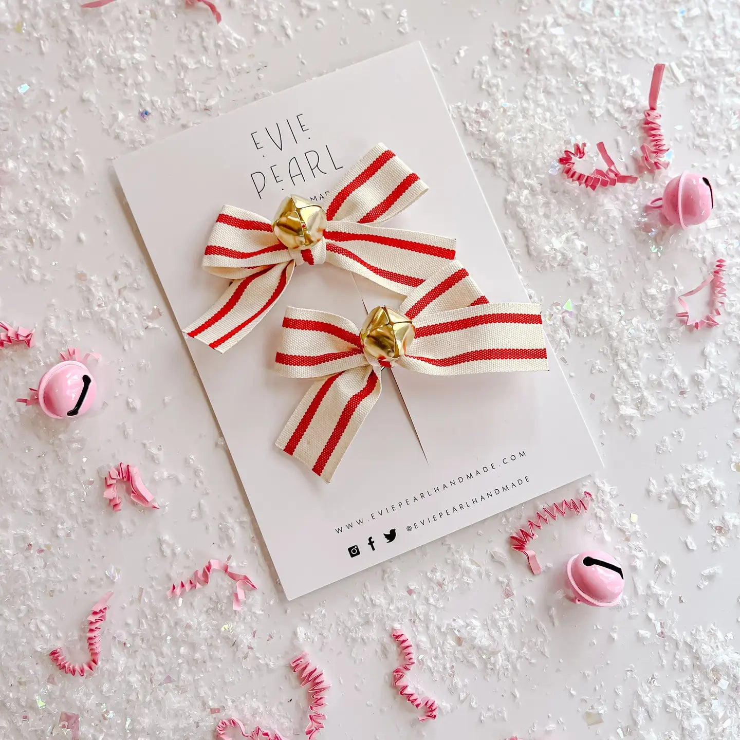 Jingle Bell Stripe Bow (Pigtail Set)