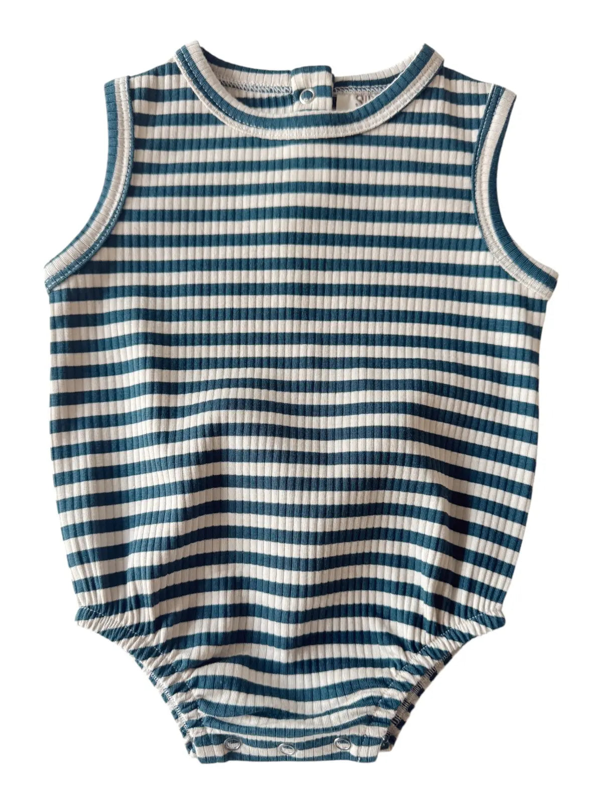 Ribbed Tank Romper - Steel blue stripe