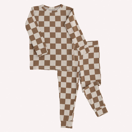 Brown Check Bamboo 2 piece Set