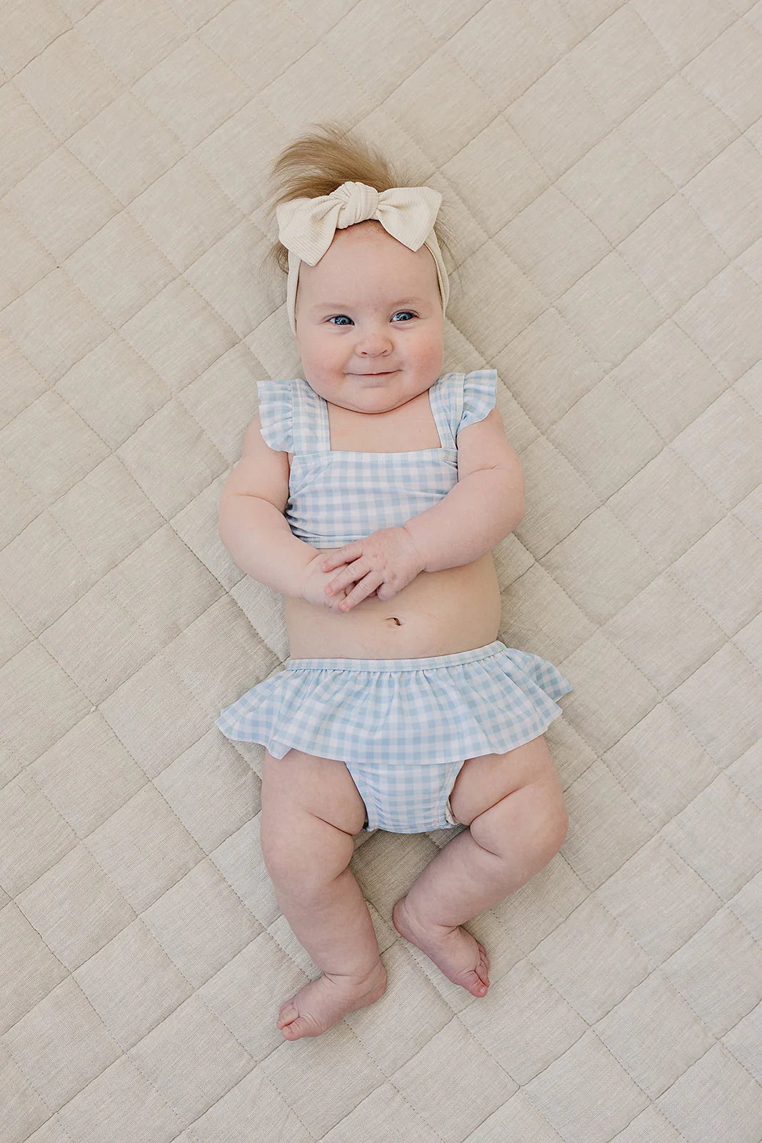 Light Blue Gingham Ruffle Swim Set