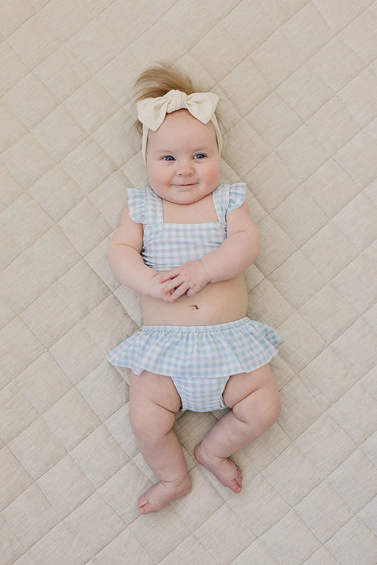 Light Blue Gingham Ruffle Swim Set