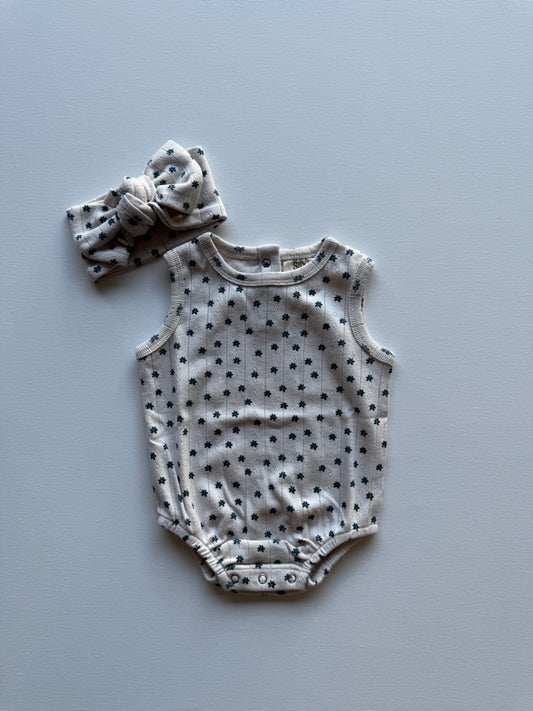 Blue Flower Pointelle Romper
