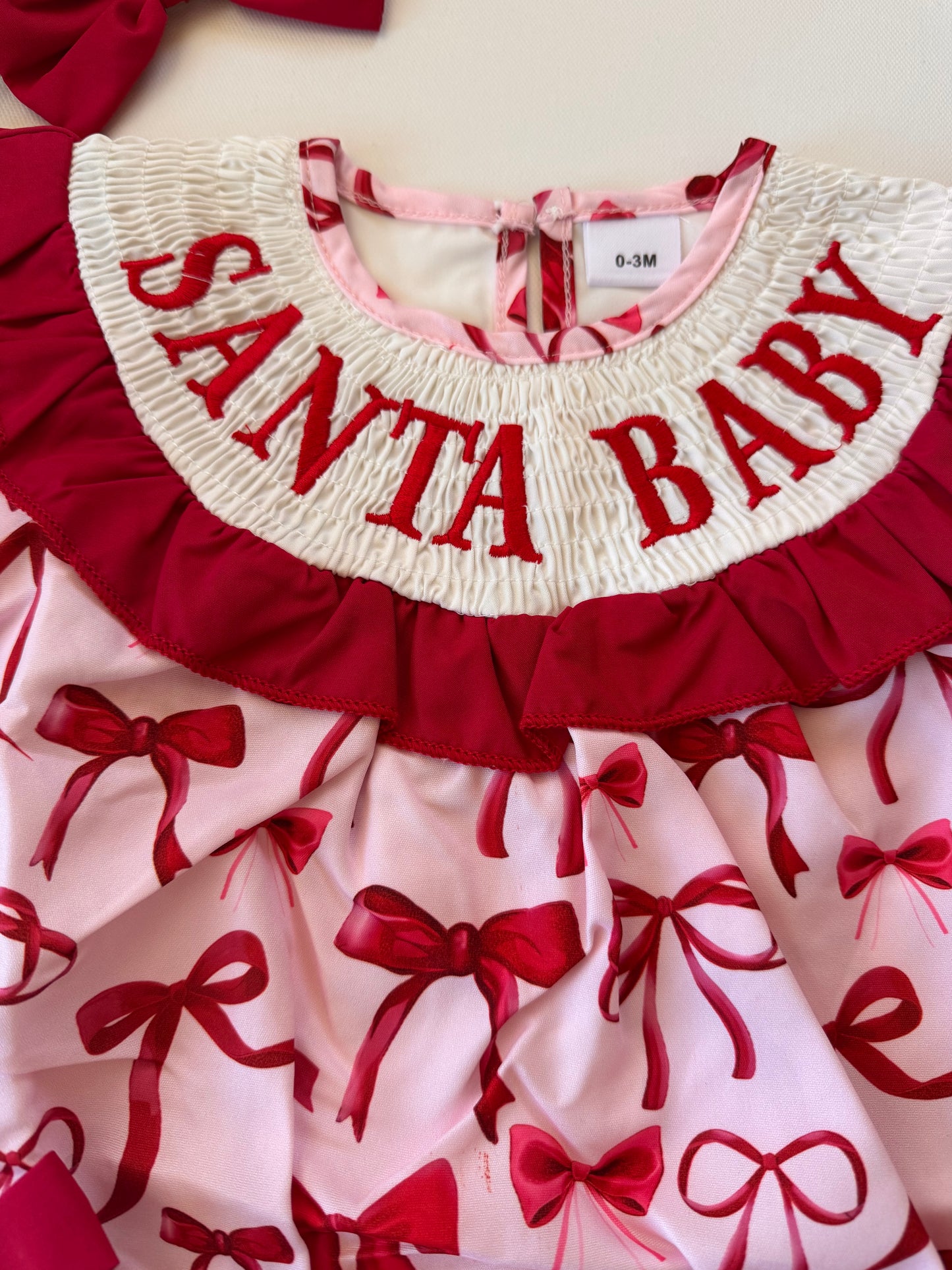 Christmas Bows Smocked Romper