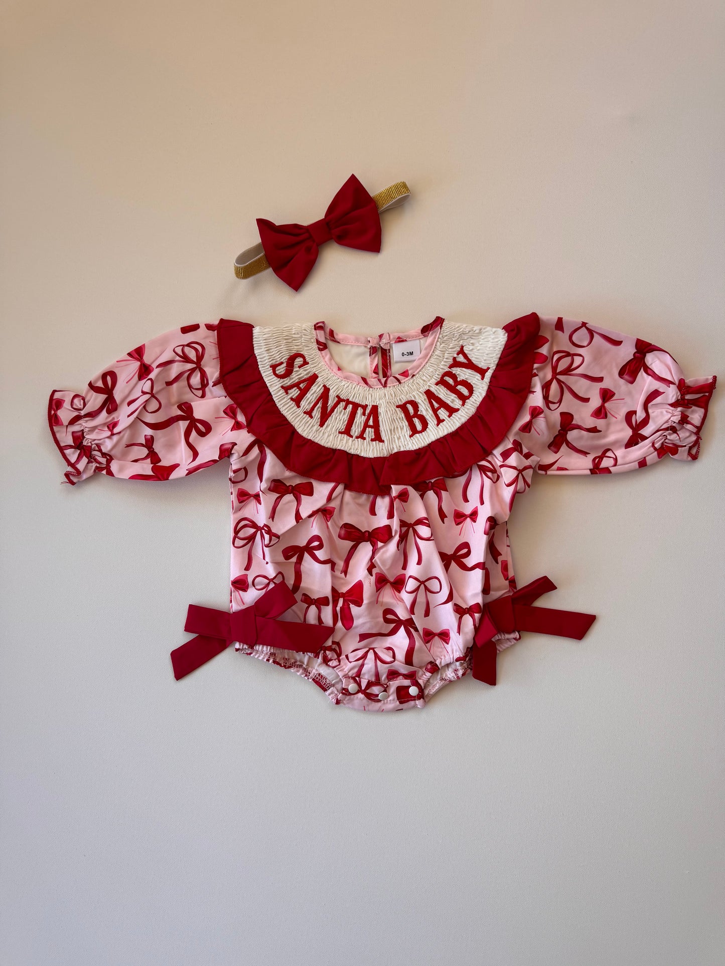 Christmas Bows Smocked Romper
