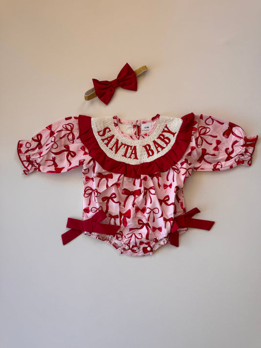 Christmas Bows Smocked Romper