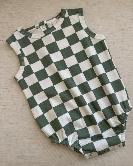 Matcha Checker Bubble Romper