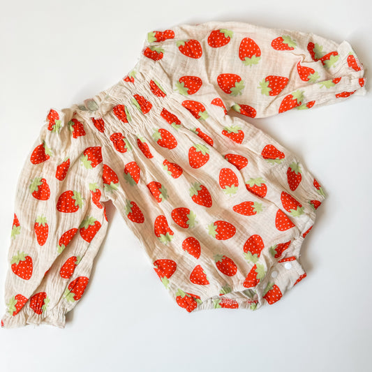 Strawberry Linen Romper