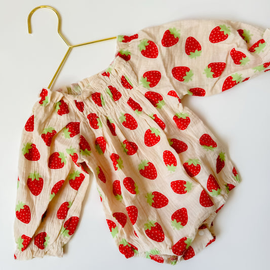 Strawberry Linen Romper