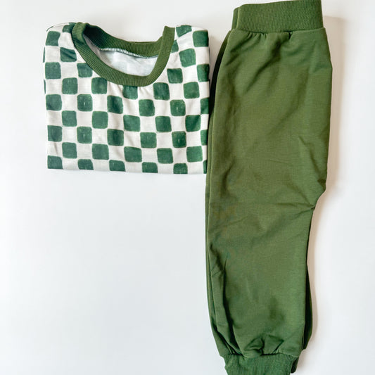 Olive Checkered Jogger Set