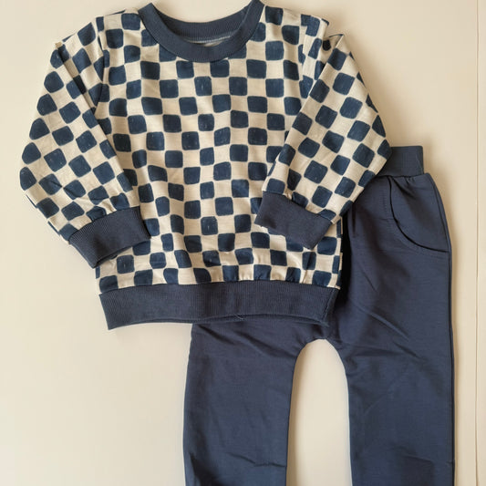 Blue Checkered Jogger Set