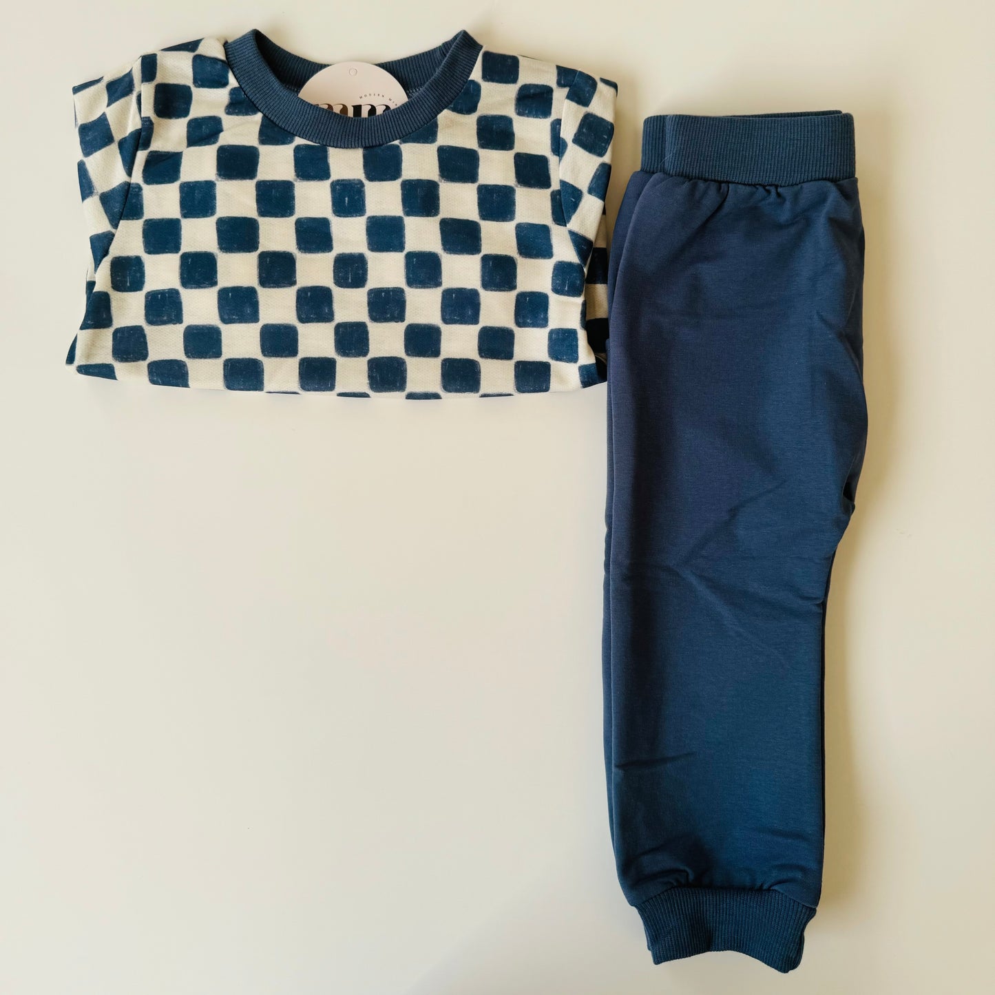 Blue Checkered Jogger Set